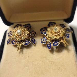 Cloisonne Rhinestone Screwback Earrings